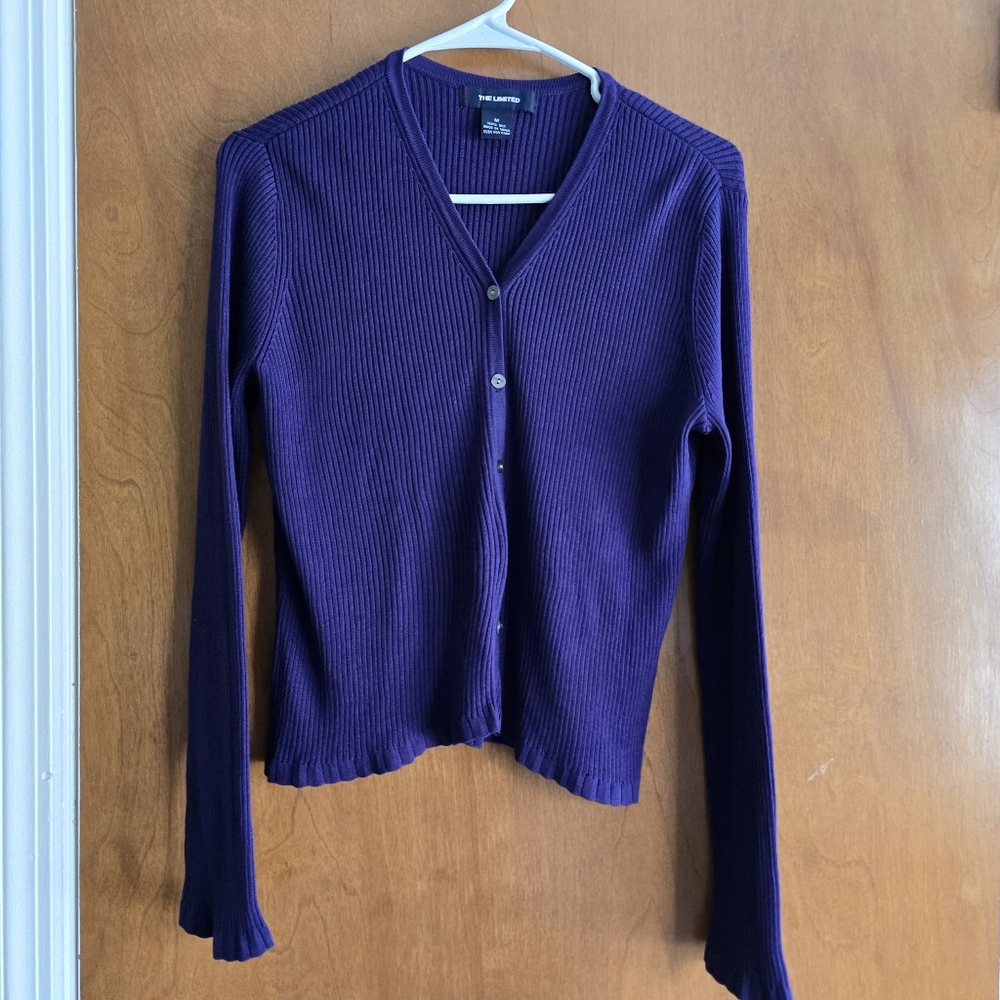 The Limited Medium purple ribbed V-neck cardigan 100% Silk